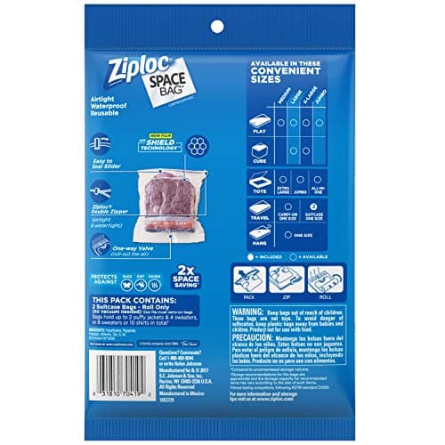 Ziploc Space Bag Clothes Vacuum Sealer Storage Bags for Home and Closet Organization, Travel, 2 Bags Total