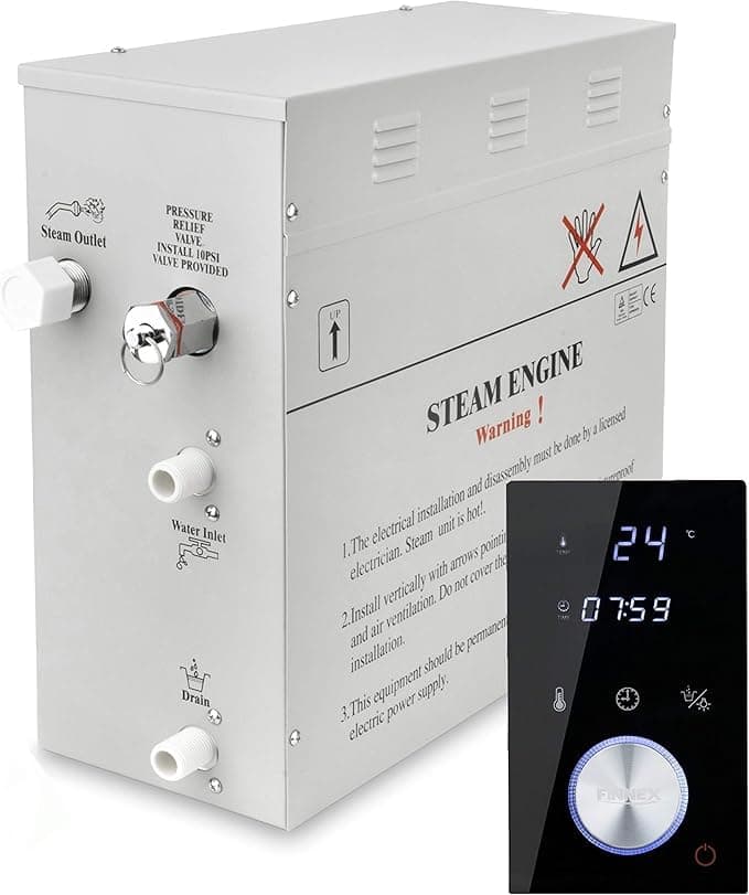 Finnex Premium Sauna Steam Generator Ultimate Personal Shower Spa Kit| Home-Bathroom, Waterproof Sauna Combo| Shower Tool With Control Panel-Recessed Lighting And Aromather(3kw)