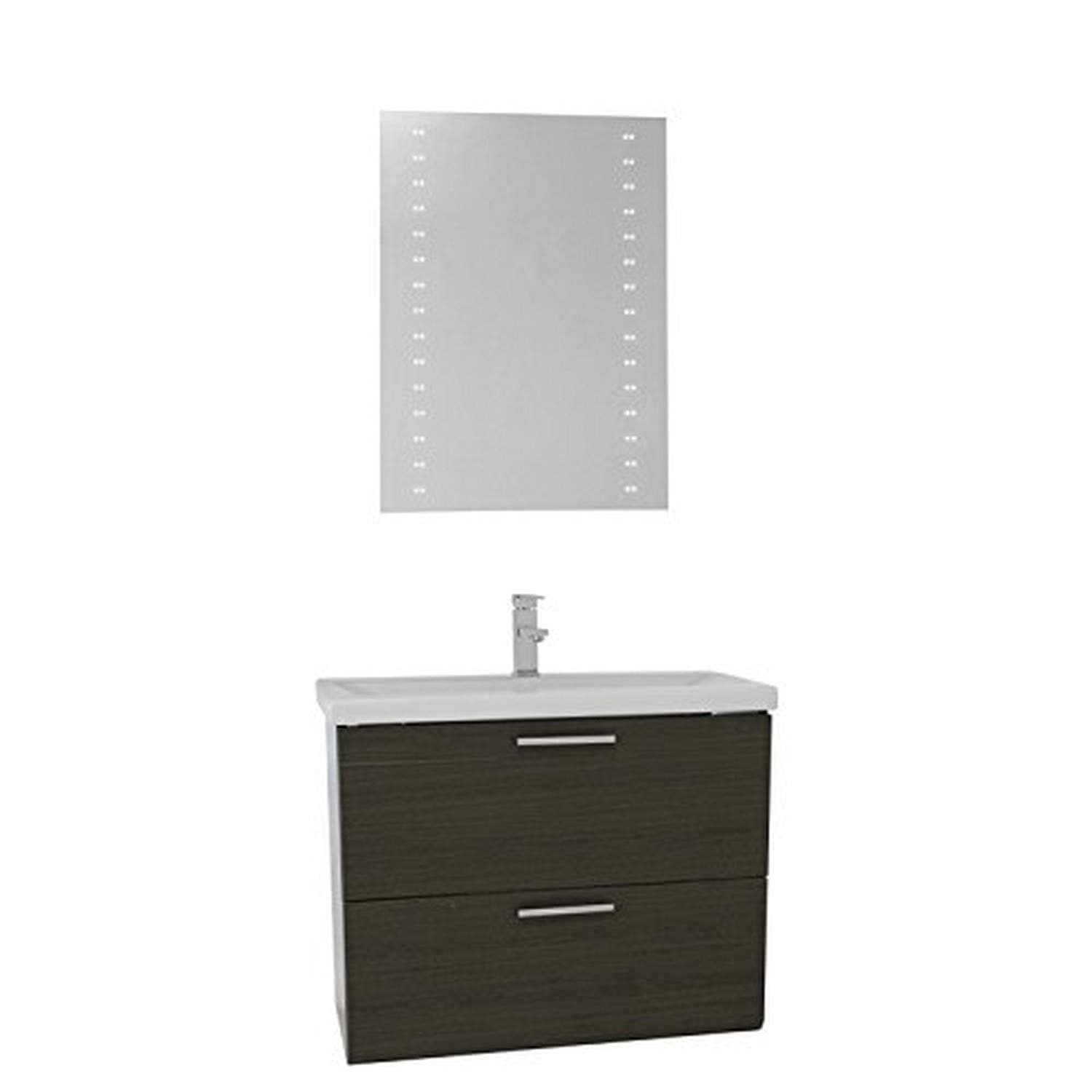 Iotti LN327 Luna Wall Mounted Vanity with Fitted Sink and Lighted Mirror Included, 30", Grey Oak