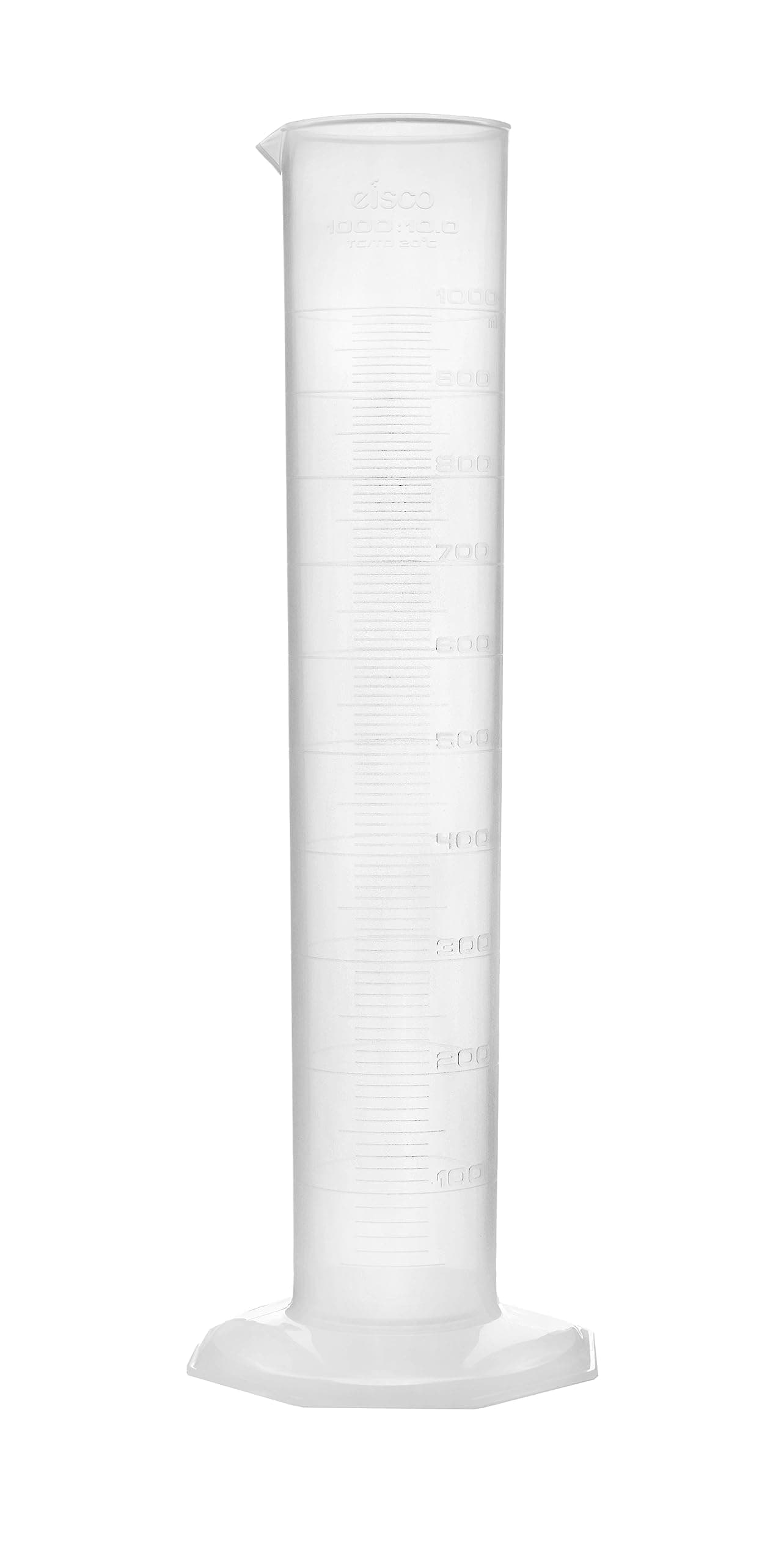 EISCO Graduated Cylinder, 1000mL - Class B Tolerance - Octagonal Base - Polypropylene Plastic - Industrial Quality, Autoclavable