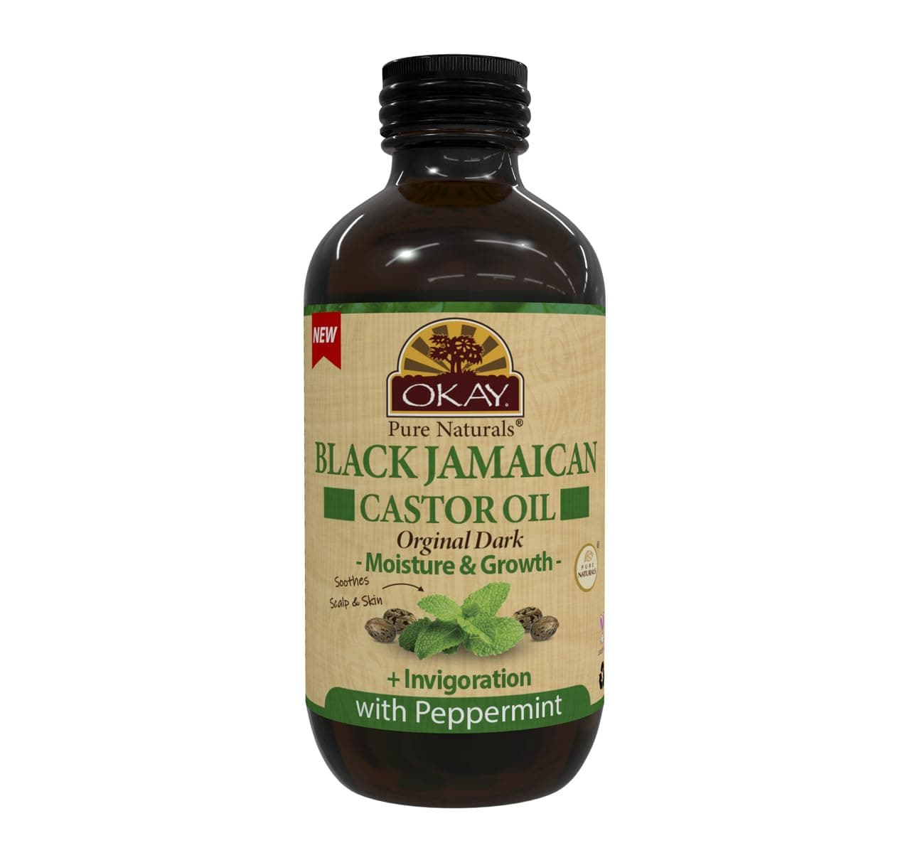 Pure Naturals Black Jamaican Castor Oil - Castor Oil for Hair Growth, Moisture for Skin, Face, Scalp, Eyelashes, Eyebrows - Hair Oil for Men & Women - Peppermint, 4 oz Glass Bottle