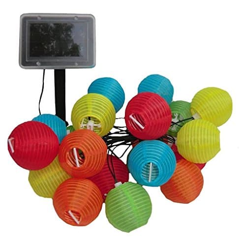 Kingmys Solar Powered Lantern String Lights, Weather-Resistant Outdoor String Lights, 20 PCS Multi Color Fairy Lights for Patio and Party