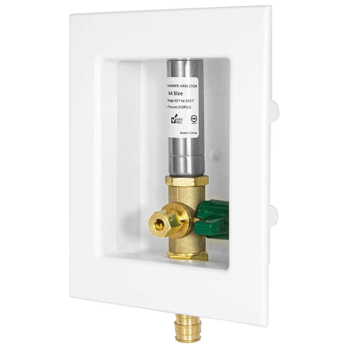 EFIELDPex Ice Maker Outlet Box, 1/2-Inch Pex F1960 Expansion Fitting Connection with Installed 1/4-Turn Ball Valve, White, Stainless Steel Arrestor,(IM013)