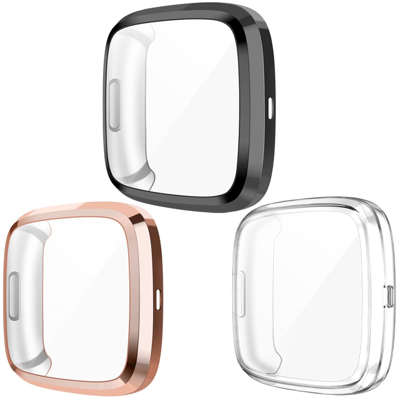 Wepro Screen Protective Case Compatible with Fitbit Versa 2 Smartwatch, 3-Pack Soft TPU Full Cover Cases Compatible with Fitbit Versa 2 Watch, Clear/Black/Rose Gold