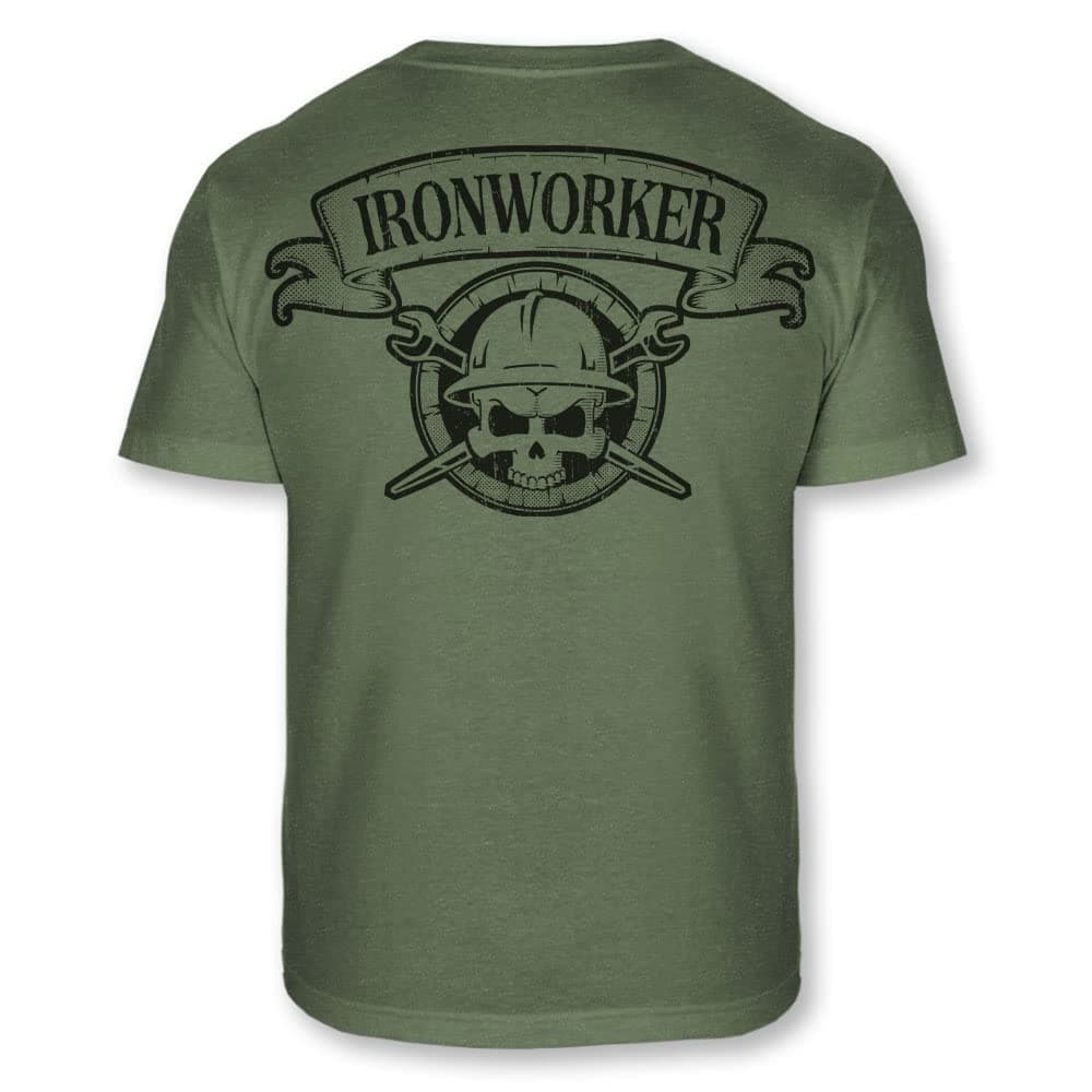 - Ironworker Skull Crossbones T-Shirt - Iron Working Skull Badge Tee - Soft Blend T - A98
