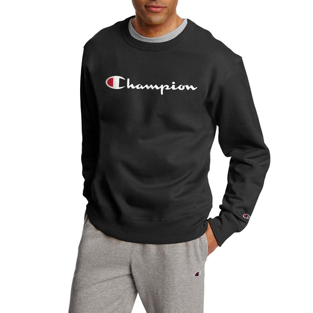 Champion Men's Graphic Powerblend Fleece Crew Sweatshirt, Black-y06794, 2XL