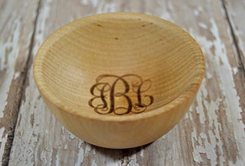 Wood Ring Bowl / Dish with Monogram Initials