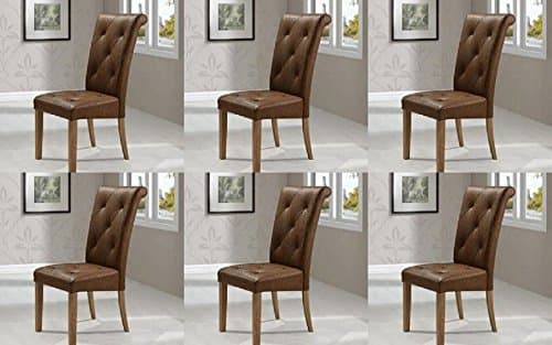 Kelsey Stores 6 x Nicole PU Leather Dining Chairs Antique Brown Tufted For Home & Commercial Restaurants