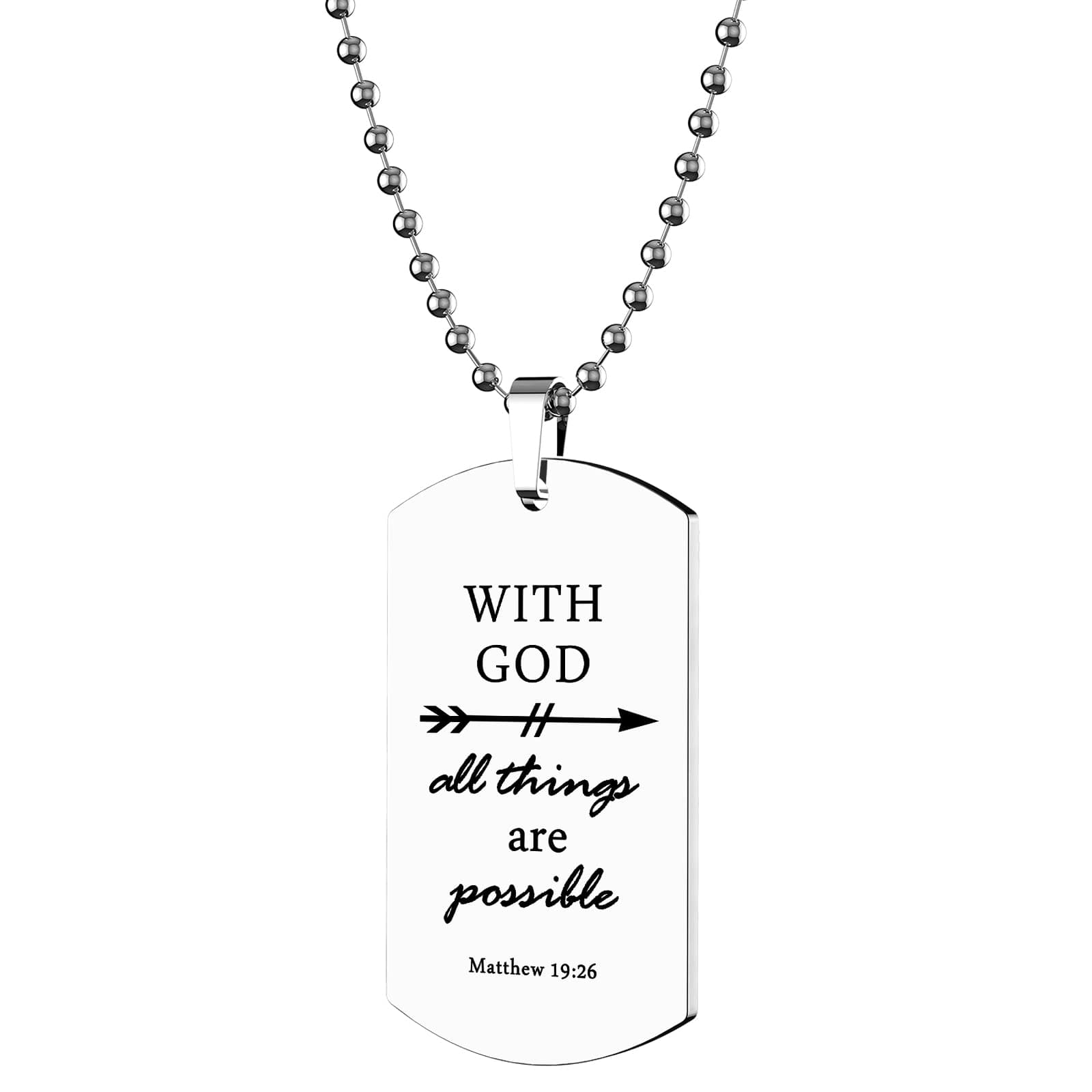 ST-PowerBaptism Gift Stainless Steel Dog Tag Bible Verse Pendant Necklace Christian Religious Jewelry Gift with 24" Chain.