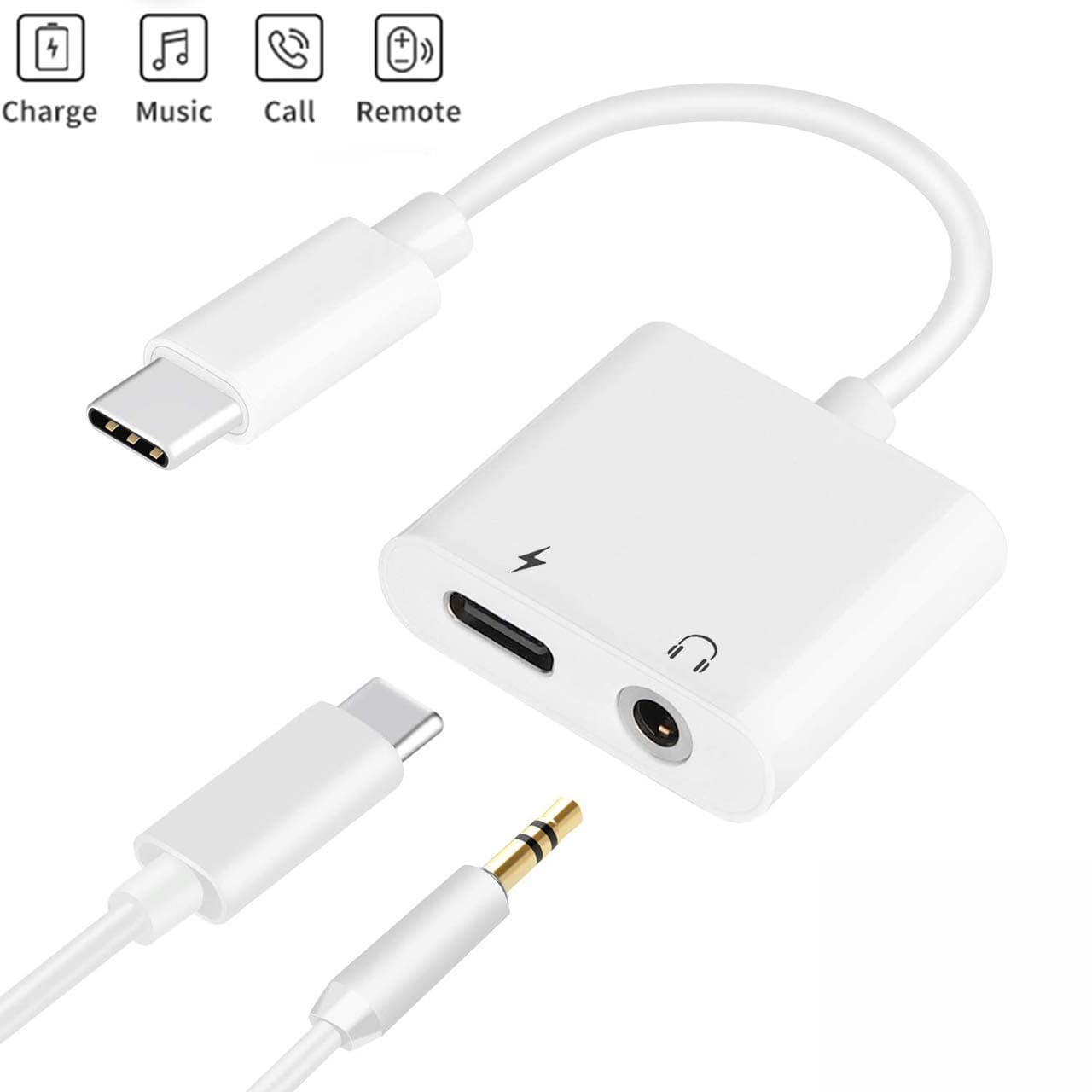 Type-C/USB-C Headphone Adapter Type c to 3.5mm Headphone Aux Audio and Charger Support Call Volume Control C-Type Charger USB-C to 3.5mm Listening