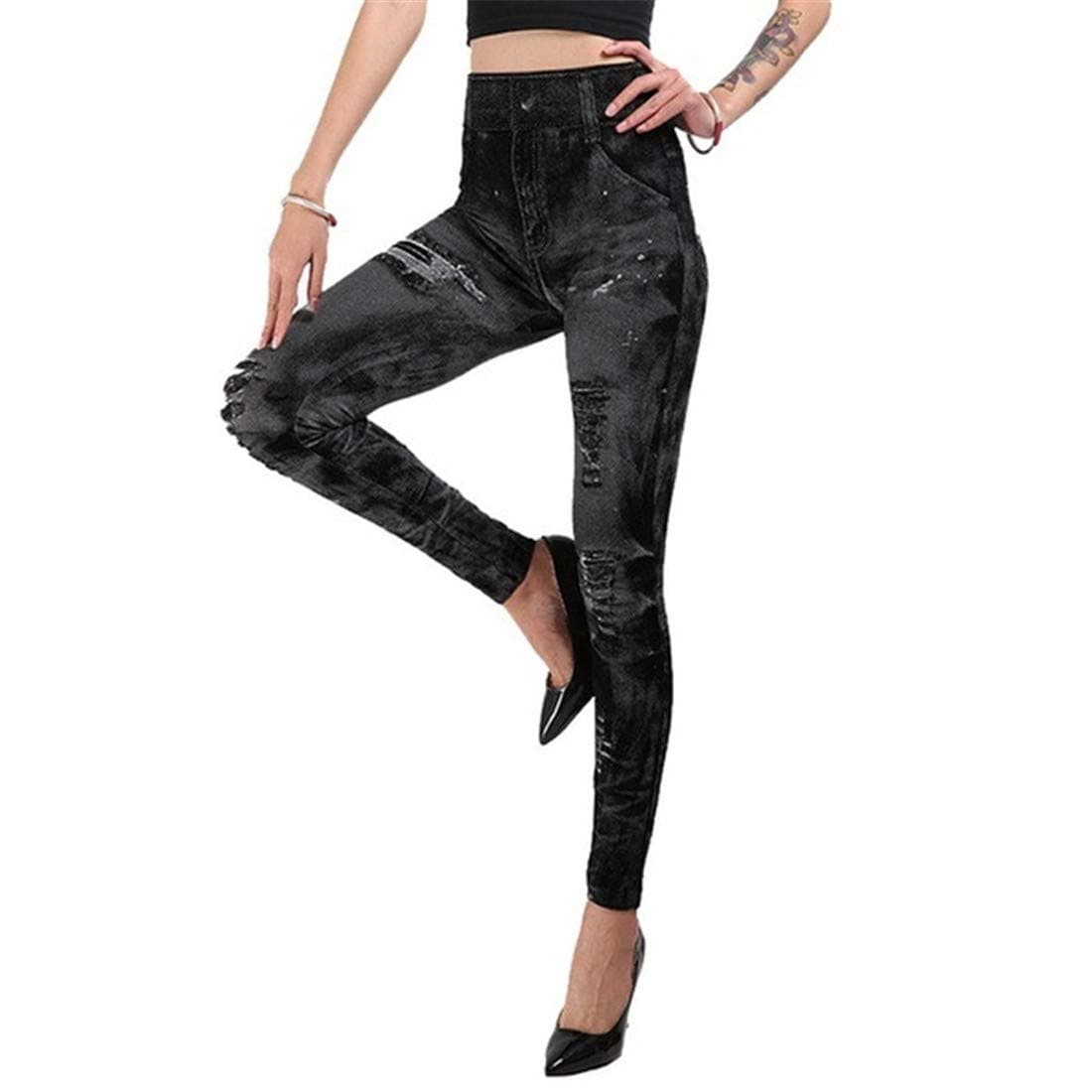 Women Jeggings Jeans Look Leggings Plus Size Treggings Long Elastic Ripped Jeans High Waist Skinny Pants Tights S-3XL