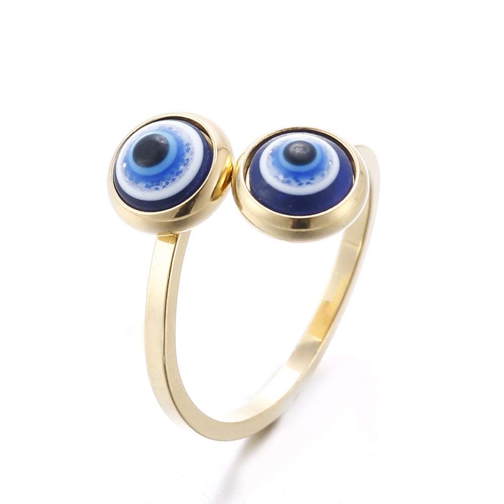 Gold Plated Evil Eye Ring for Women - 10k Gold Plated Stainless Steel Open Ring,Eyes Evil Mid Rings for Women,Cool Openable Rings