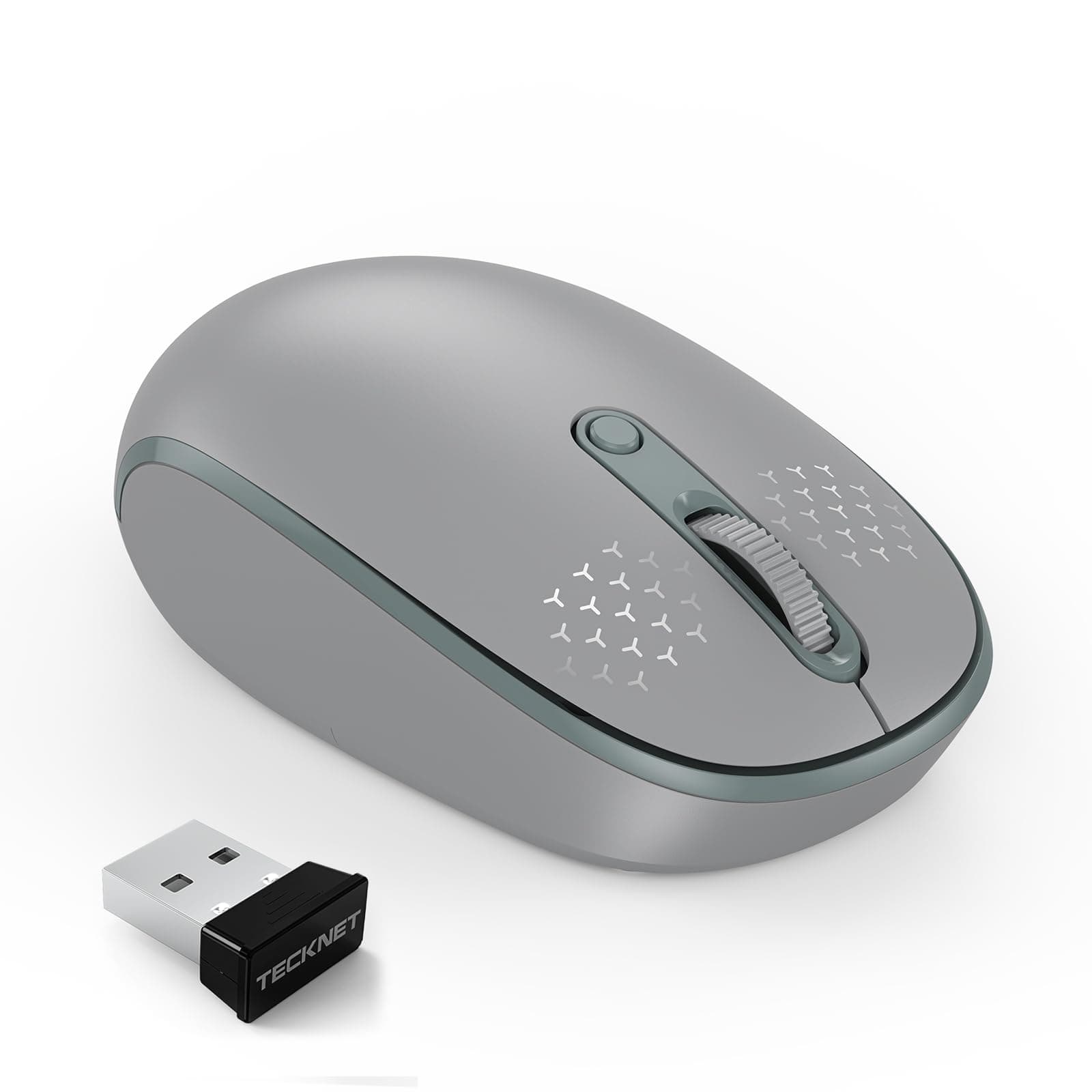 TECKNET Wireless Mouse, 2.4G Quiet Computer Mouse with USB Receiver, 4 Buttons Portable Cordless Mice for Chromebook, Laptop, PC, Mac, 800/1200/1600 DPI - Grey