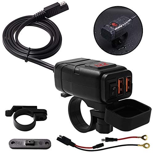 BUENNUS SAE to USB Adapter Motorcycle Phone Charger QC3.0 Quick Charge Intelligent 5V 3.4A/9V 2.5A/12V 2A Outlet Waterproof Quick Disconnect Powerlet Plug with Dual USB Charger + Voltmeter