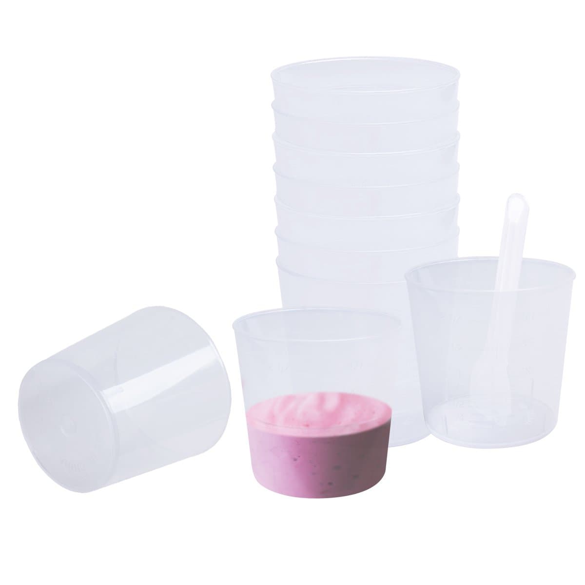CAVETEE 20 Pieces 2 Oz Graduated Plastic Cups and 30 Pieces Plastic Applicators/Sticks for Mixing Paint, Stain, Epoxy, Resin