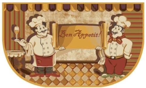 Chef Bon Appetit Gold Design Kitchen Half Moon Slice Accent Rug Living Classics Kitchen Rug Non Skid Back