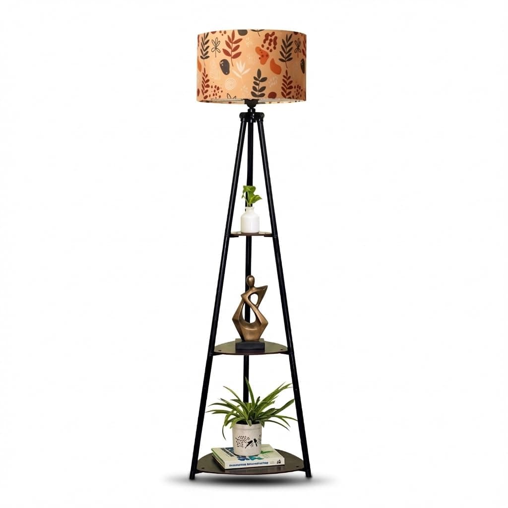 Crosscut Furniture Metal Floor Lamp with 3 shelves (Subtle Flowers) to Crosscut Furniture Metal Floor Lamp with 3 shelves (Retro Robin)