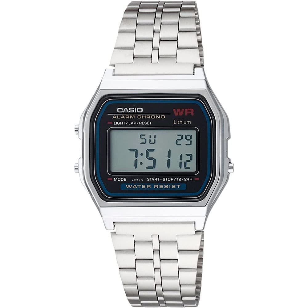 Unisex Digital Watch with Stainless Steel Bracelet A159WA-1D