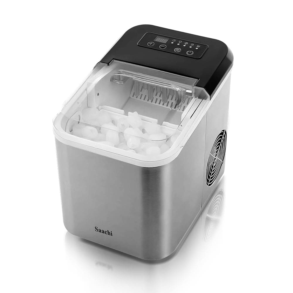 Electric Ice Maker, 1.6 Liters Water Tank Capacity, Dispenses 9pcs Bullet-shaped Ice every 6 minutes, 15 Kgs Ice in 24 Hours, Removable Ice Basket NL-IM-451-ST