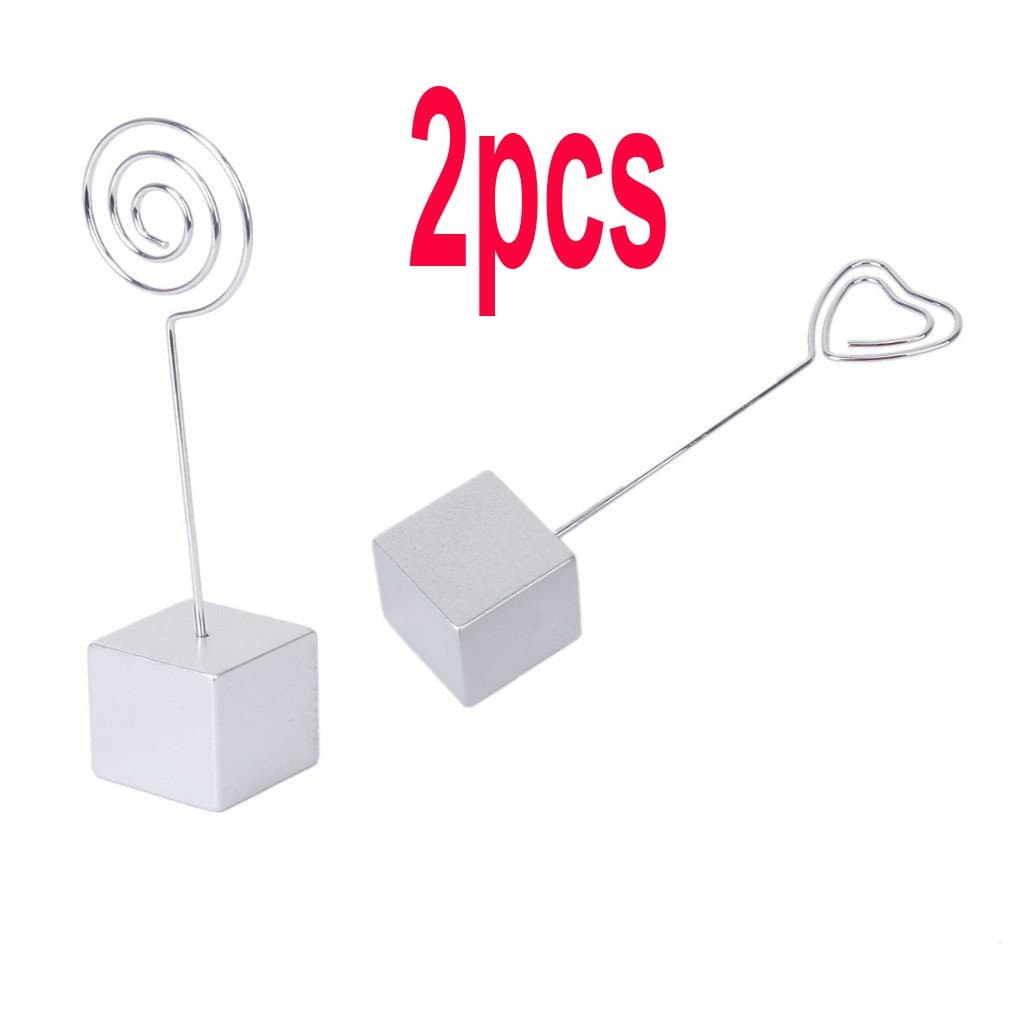 2Pcs Cricle and Heart Shape Card Picture Memo Photo Clips Holder Silver Cube Resin Clip Silver Cube Resin Clip