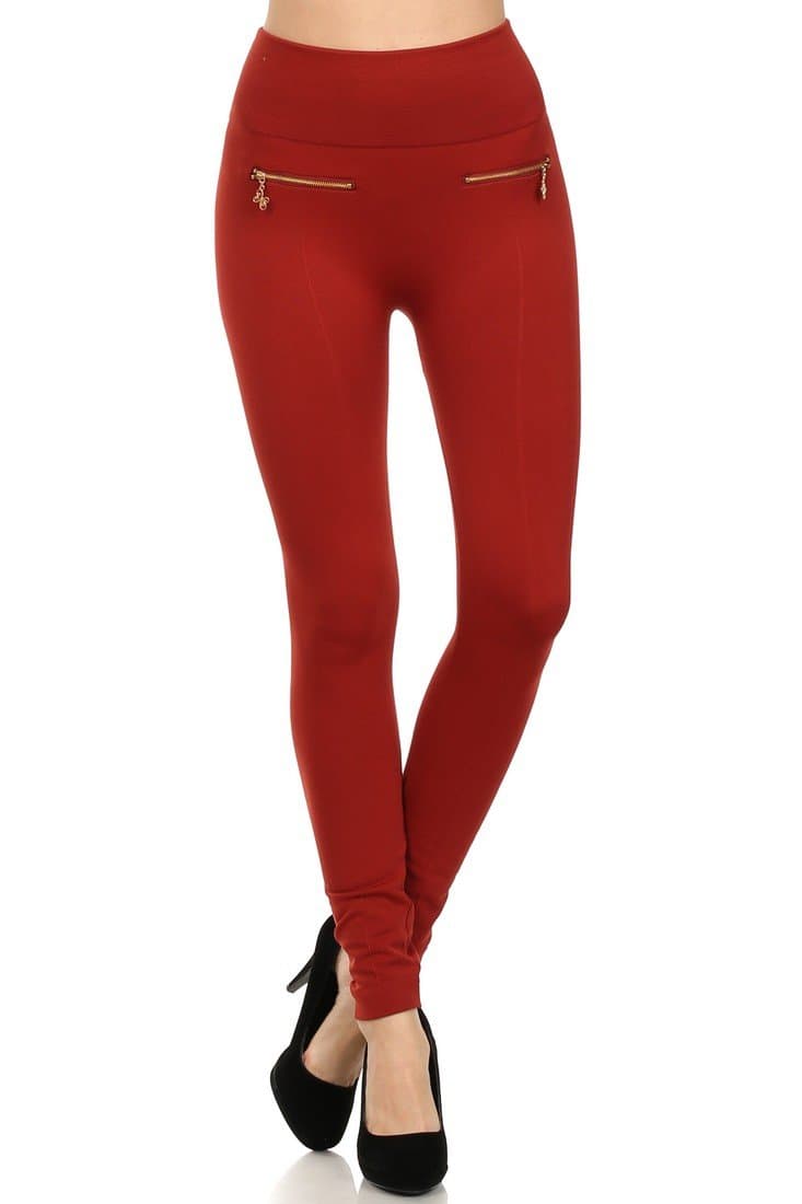 Fashion MIC Women's High Waist Fleece Leggings with Zipper Detail