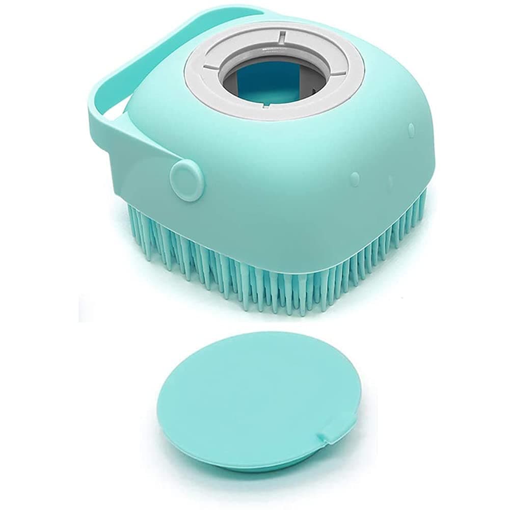 Pet Dog Bath Brush Soft Silicone Dog Shampoo Brush, Brush Hair Fur Grooming Cleaning Brush Soft Shampoo Dispenser (Blue)