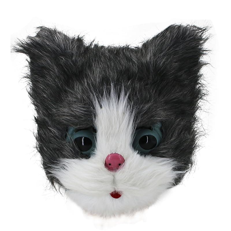 GREUS Halloween Plush Cat Full Face Mask Funny Masquerade Furry Mask Cosplay Costume Realistic Party Headgear Cartoon Props