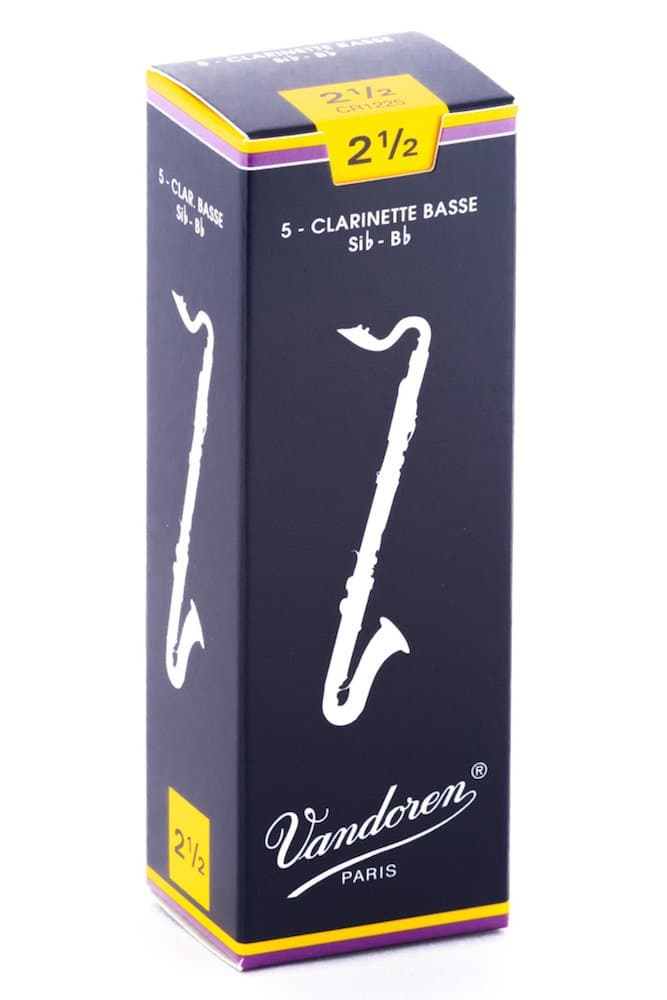 VandorenCR1225 Bass Clarinet Traditional Reeds Strength 2.5; Box of 5