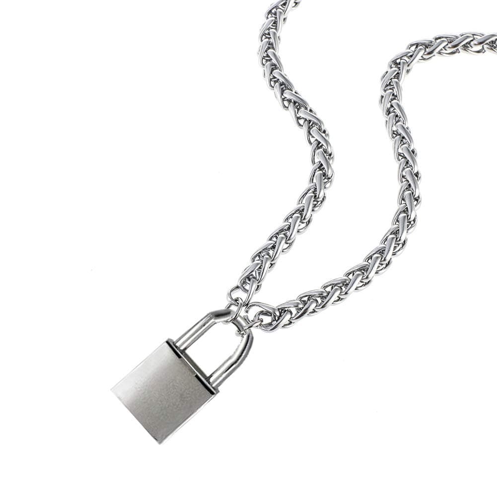 Lover Heart Lock Necklace Padlock Chain Women Men Stainless Steel Collar Choker with Key and Box (A, 20)