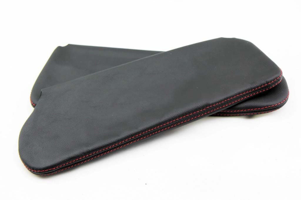 DSVETTES Fits 1997-2004 Corvette C5 Real Black Leather Sunvisors Covers with Red Stitching. (Skin Only)