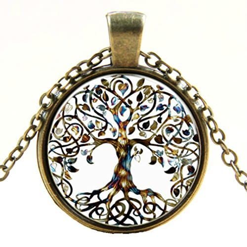 Vintage Brass Murano Glass Family Tree of Life Pendant with 18" Necklace