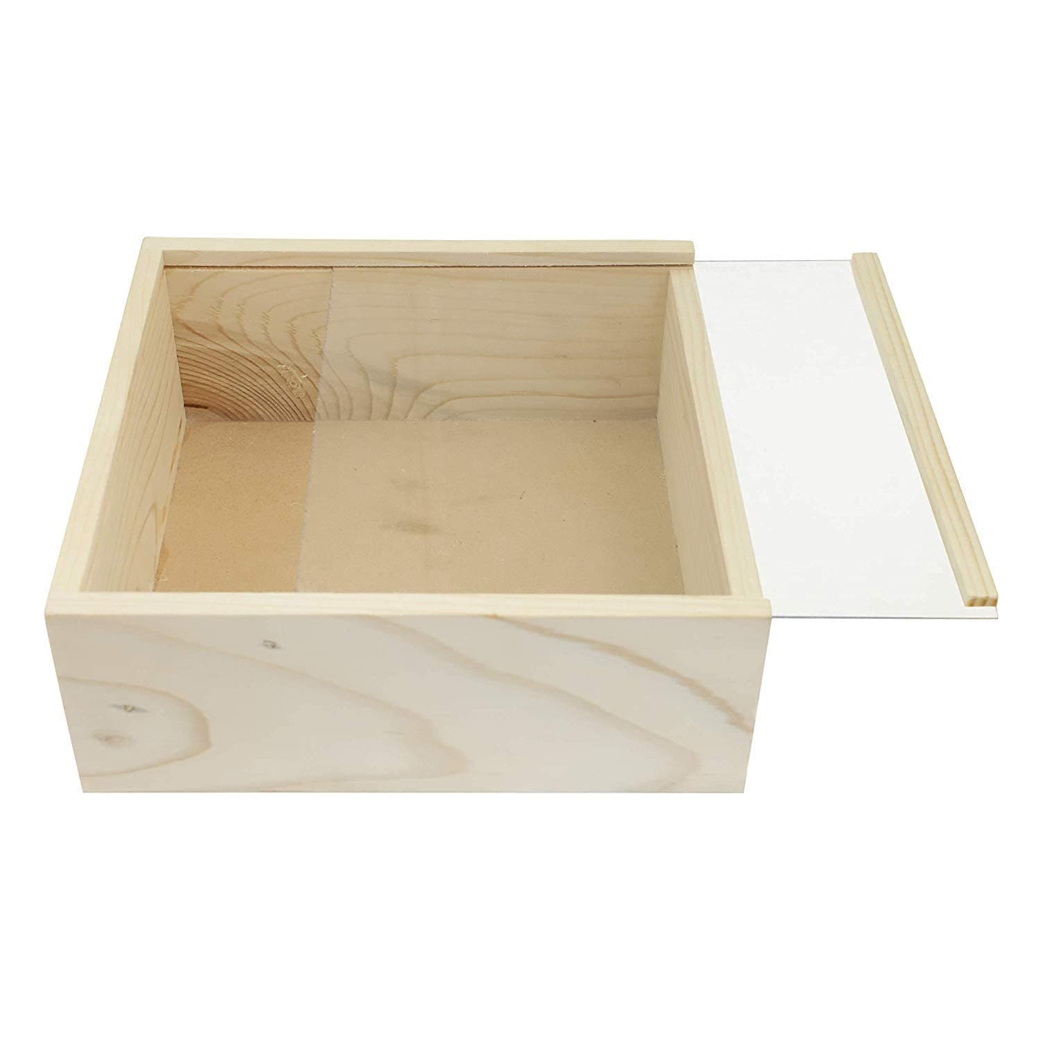 Pinewood Acrylic Slider Tea Box Size 10X10X3Inch For Gift Packing And Storage, White