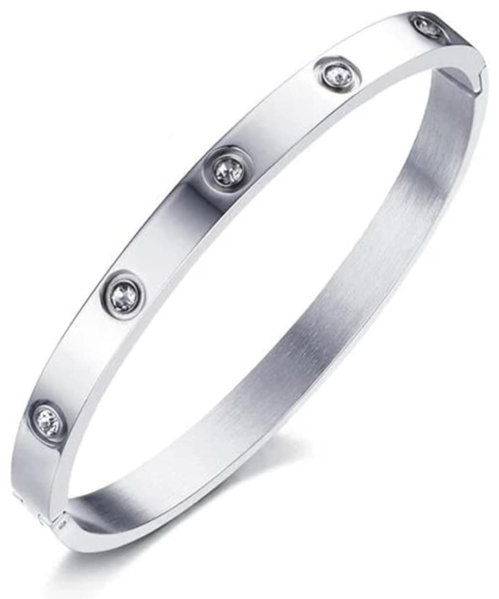 18K Gold Plated Stainless Steel Openable Crystal Bracelet | Cuff Bangle | Friendship Couple Wedding Gifts for Mother Sister Wife Girlfriend | Anti Tarnish Jewellery