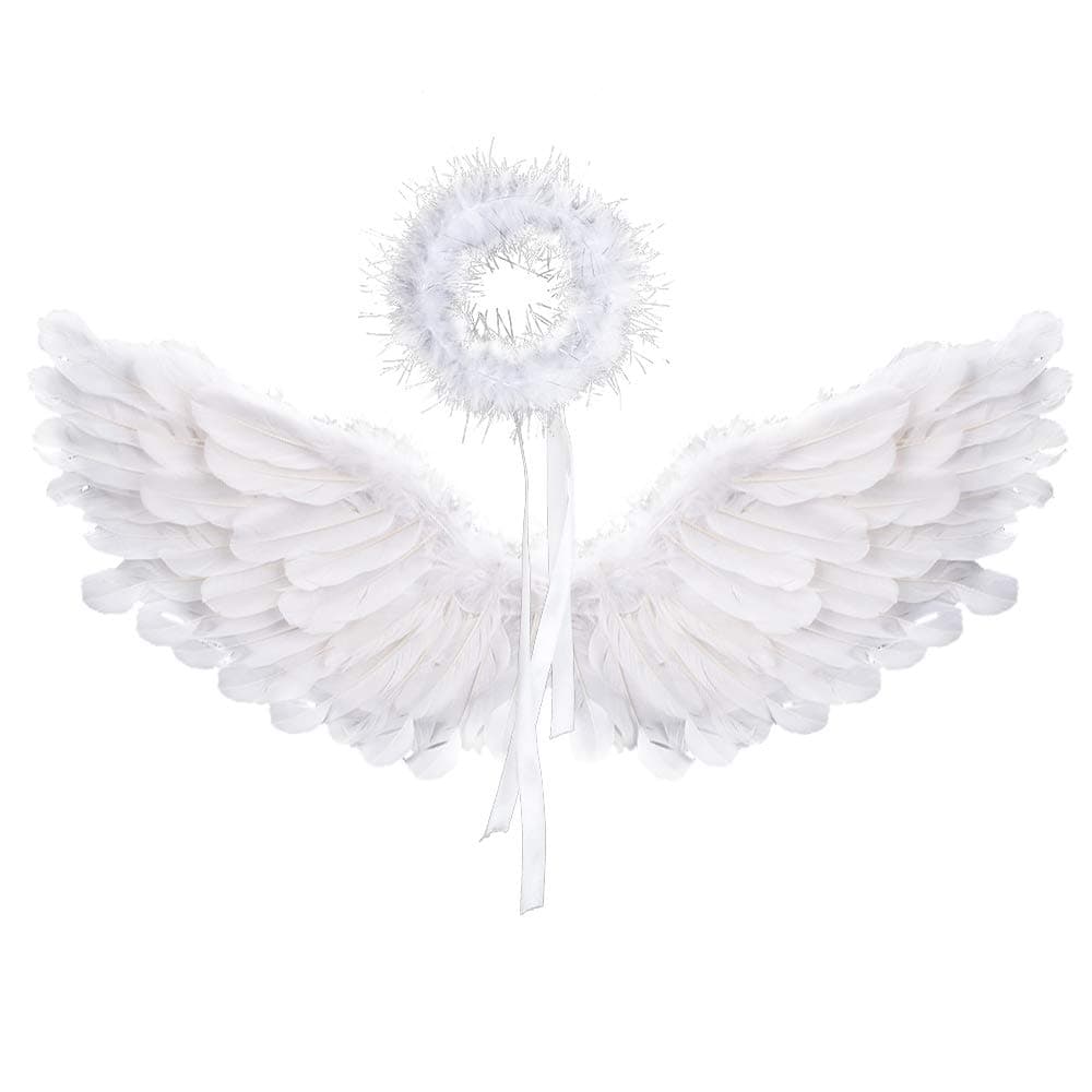 DVGUN Angel Costume Wings and Halo White Angel Costume Wings for Kids for Children Angel Wing for Women
