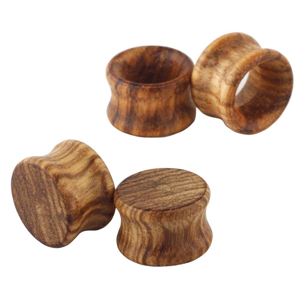 Pair Vintage Brown Natural Wood Double Flared Ear Tunnels Expander Plugs Stretcher