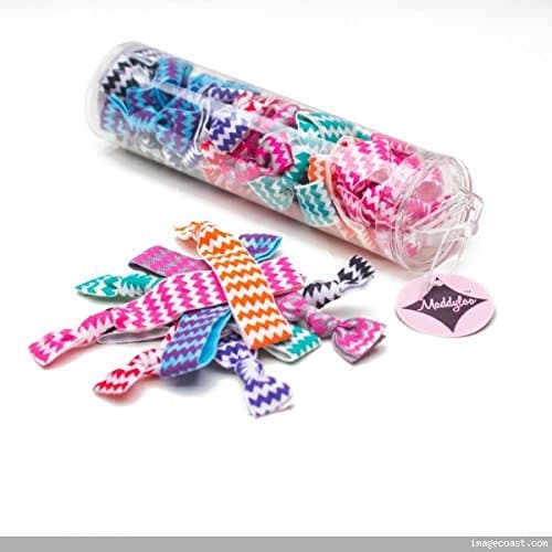 Maddyloo - Stylish, Ouchless, Creaseless Hair or Wrist Elastics Ties (25 ties per tube, 8 different prints as shown) - ZIG ZAG Collection