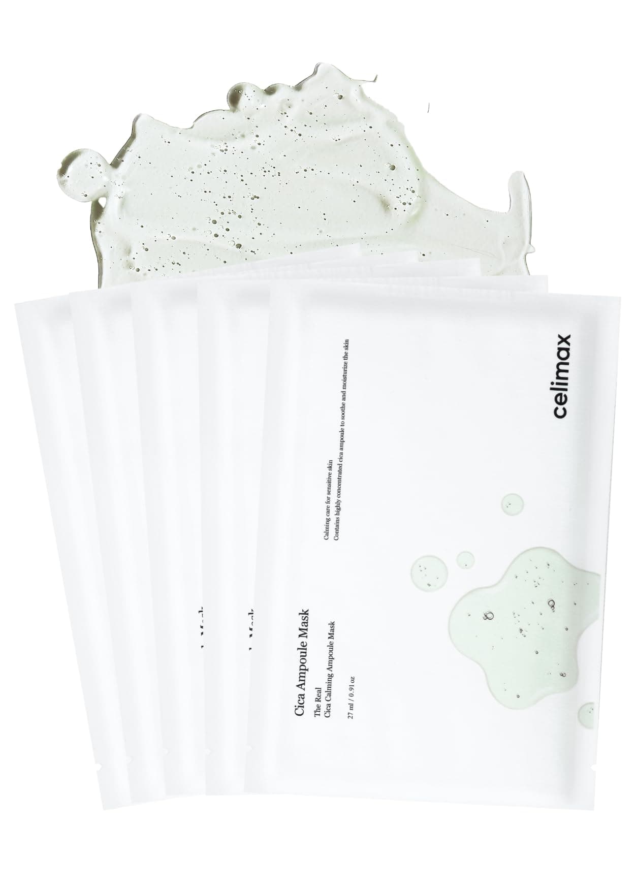 The Real Cica Calming Ampoule Mask | with Centella Asiatica & Madecassoside, Korean Face Sheet Mask for Skincare, Hydrating, Wrinkle & Fine Lines, 27ml (5EA)