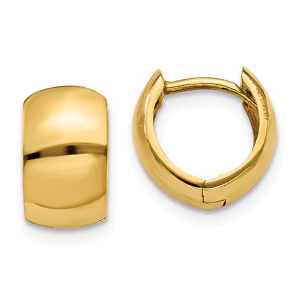 Tiny 14K Gold Wide Hinged Huggie Hoop Earrings .40 in (10mm) (6mm Wide)