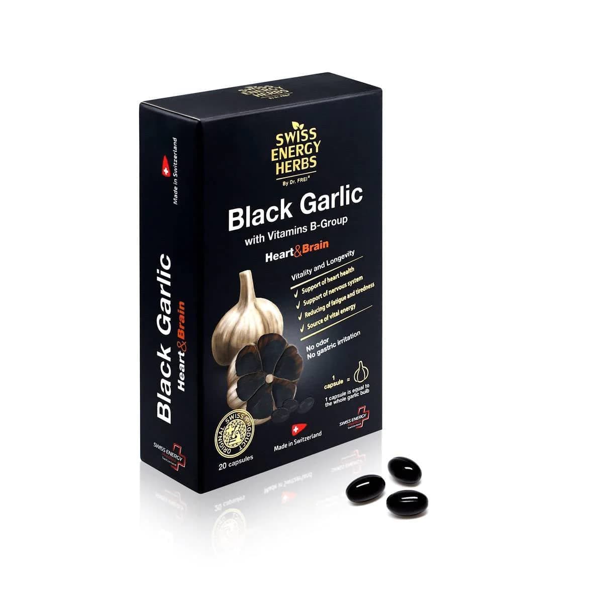 Herbs Fermented Black Garlic Extract Capsule with Vitamin B – Support Immune Health, Gluten Free Dietary Supplement, 20 Pieces