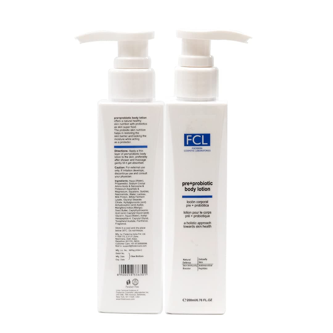FCL Pre+Probiotic Body Lotion for Healthy Skin Nutrition with Probiotics | Lotion for Dry Skin, Itchy Skin & Sensitive Skin | Non Comedogenic, Paraben Free Lotion - 6.76 Fl Oz