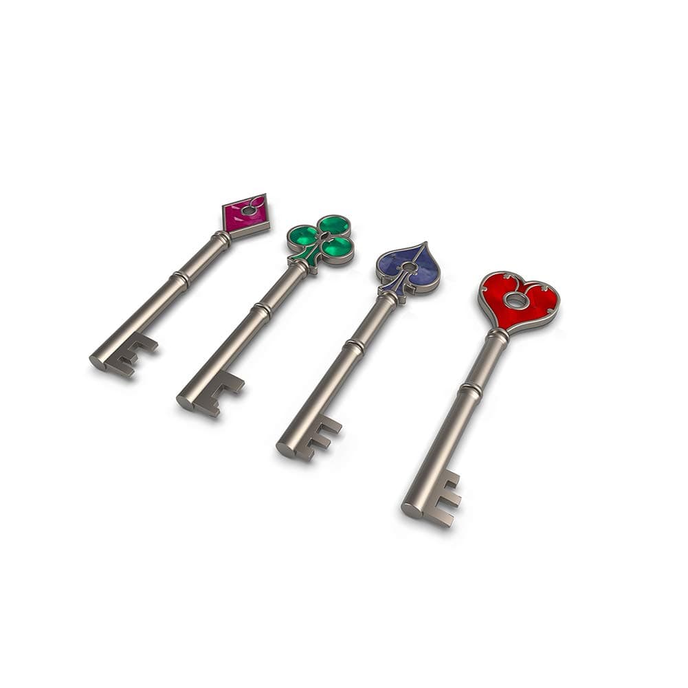 Evere Raccoon Police Department 4pcs Keychain Zinc Alloy Key Ring Cosplay Costume Accessories for Adult Fancy Dress Pendant Jewellery Gifts Box