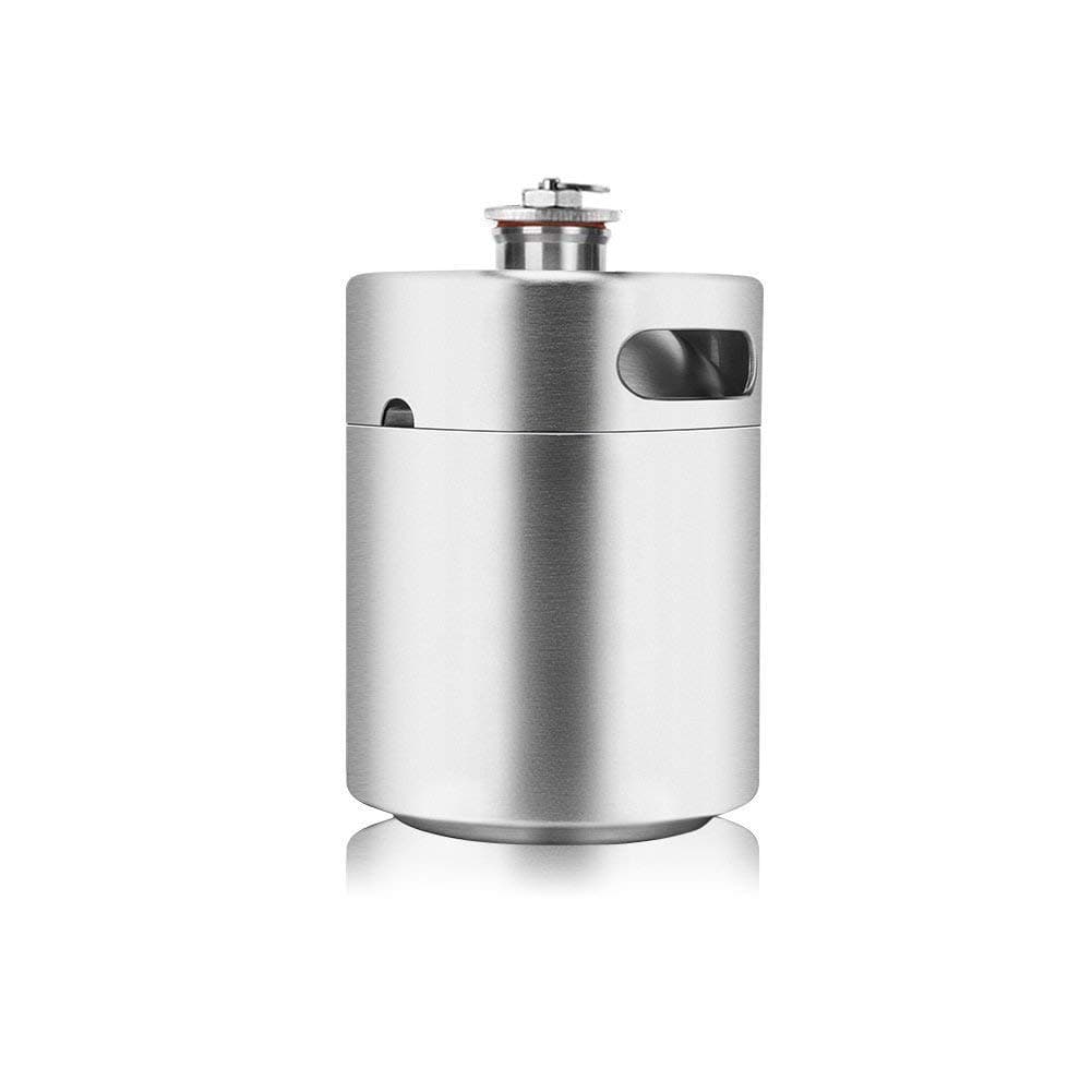 Lamtor 64 Ounce Mini Keg Style Growler Stainless Steel Barrel Holds Beer Double Handles, Silver, 2L