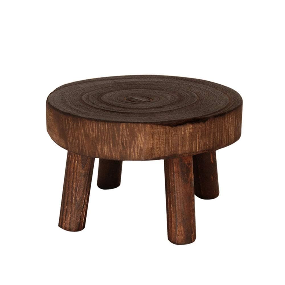 dierjueyers Wood Plant Riser Stands,Mini Round Stool Bonsai Holder Potted Display Shelf for Office Dining Room Indoor Outdoor Decor (brown, 7.87 x 7.87 x 3.54)