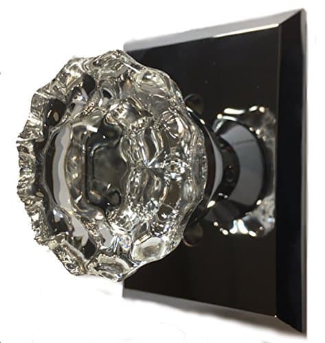 Copper Mountain Hardware Regency Fluted Glass Door Knob Set with Square Rosettes in Polished Chrome (Privacy Bed/Bath)