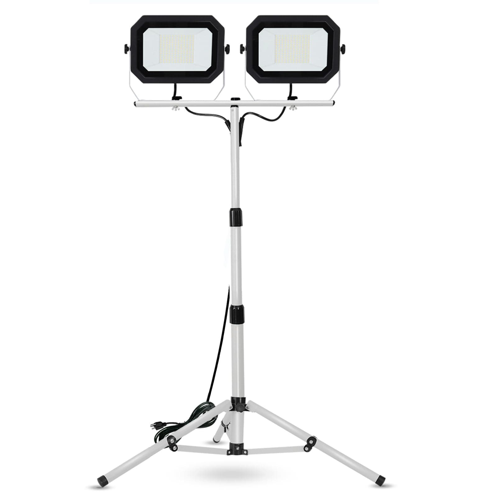 UFOND 20000 Lumen Work Lights with Stand, 200W Dual Head LED Work Light, Waterproof Lamp with Individual Switch, Adjustable Metal Telescoping Tripod 10Ft Power Cord