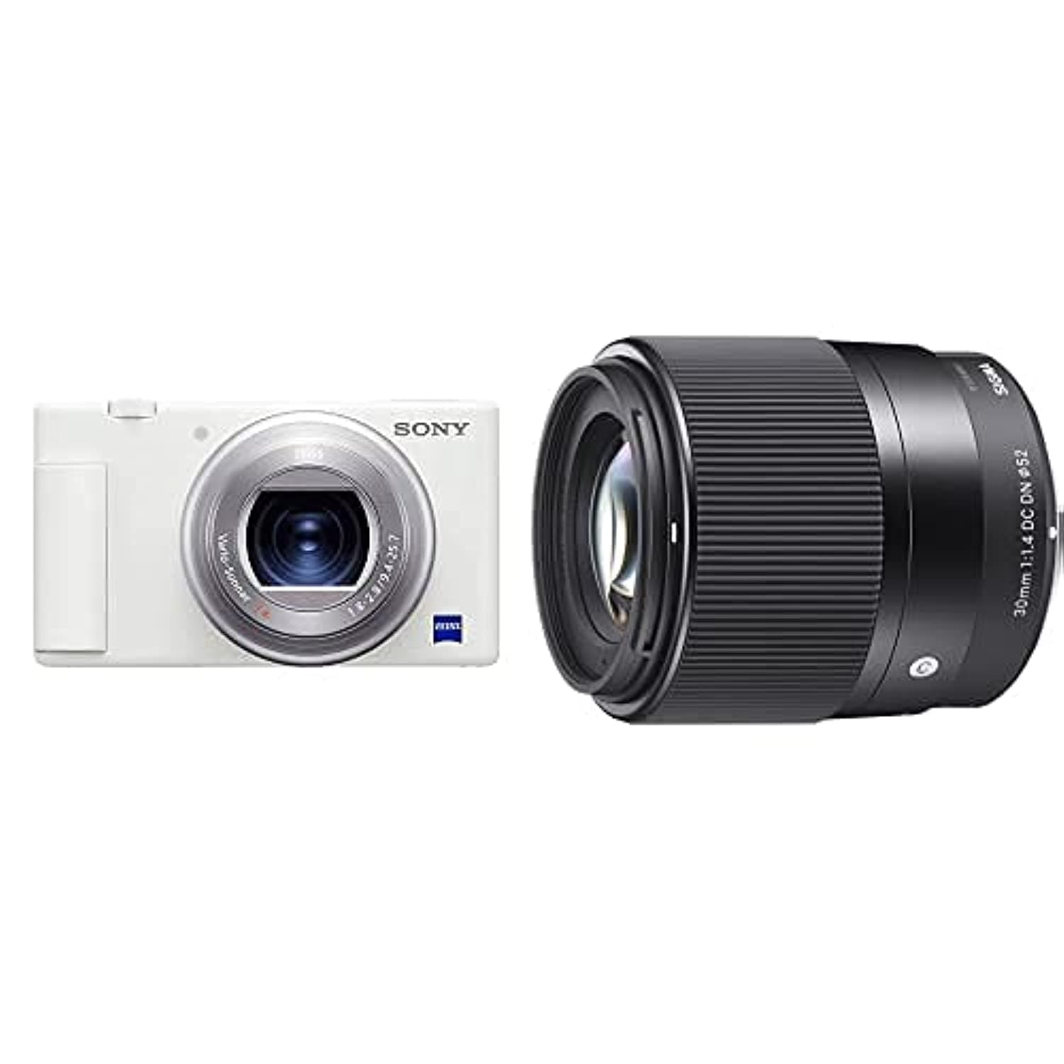 SonyZv-1 Vlog Camera White With Sigma 30mm F1.4 Contemporary Dc Dn Lens For Sony E