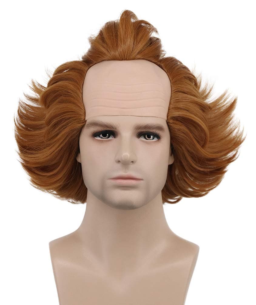 Short Fluffy Brown Curly Bald Horror Anime Adult Wig Halloween Cosplay Costume Anime Wig