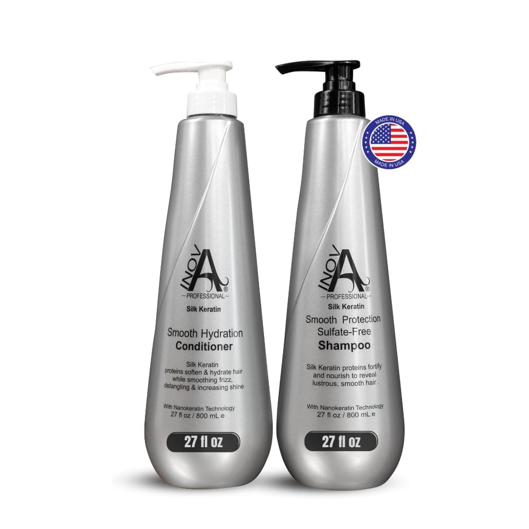 Silk Keratin Shampoo & Conditioner Set - Smooth Protection Sulfate-Free Shampoo & Smooth Hydration Conditioner (27 Oz)