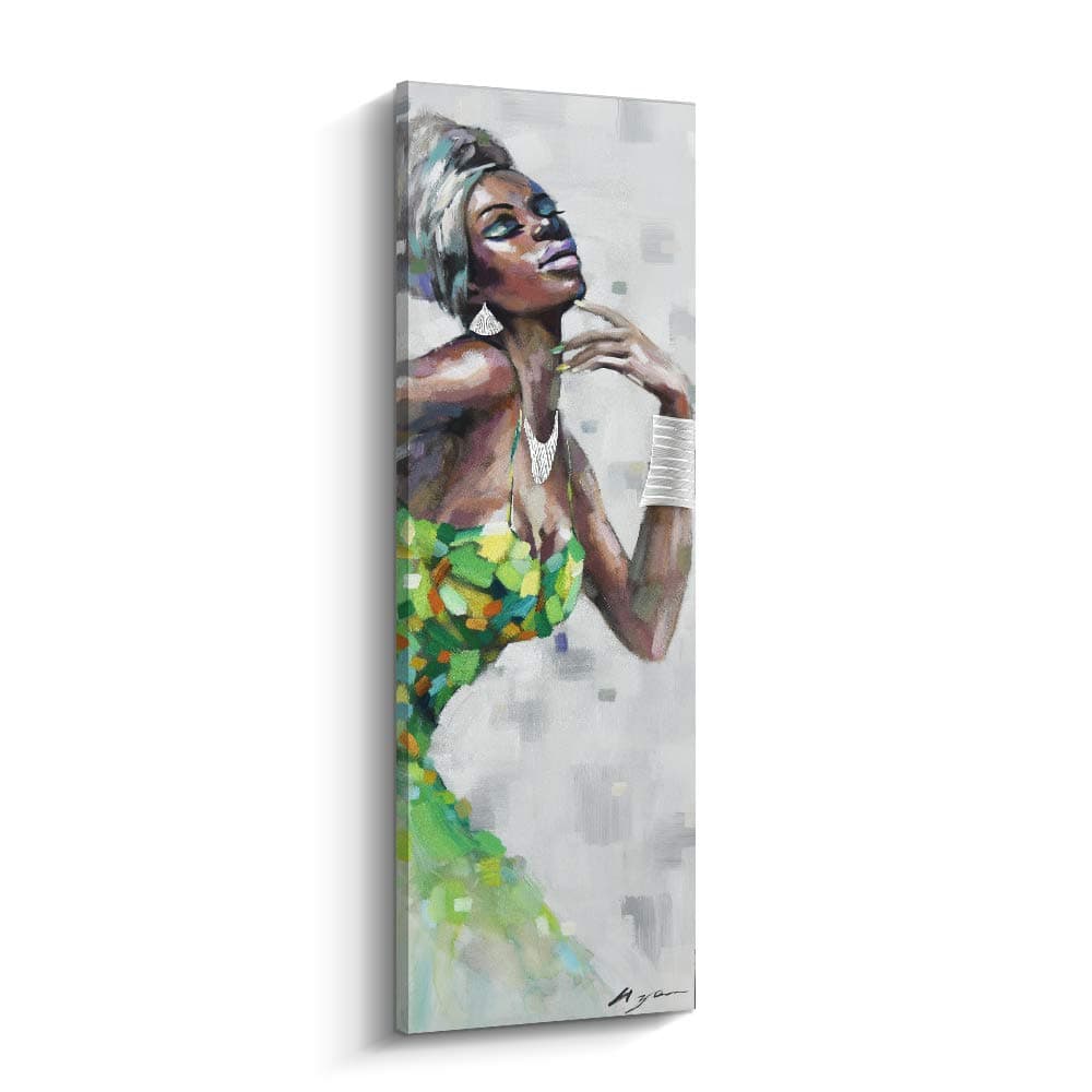 PinetreeArt Black Art Wall Decor Black Women in Dress African American Wall Art Canvas Painting for Home Decoration for Livingroom (D, 12 x 36 inch)