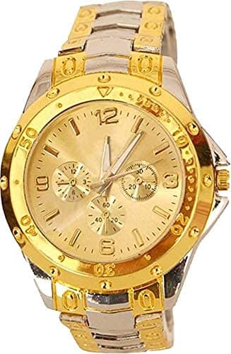 SELLORIA Stylish Gold Silver Metal Strap with Golden Dial Boys Watch for Men Analog Watch - for Men, golden, Classic